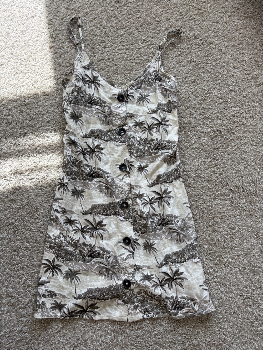 Volcom Cream Mini Dress with Brown/Gray Palm Print